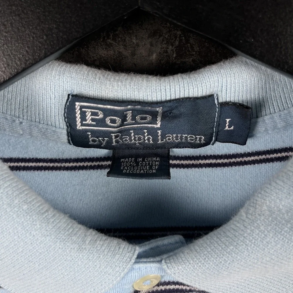 Polo Ralph Lauren Men's Blue Striped Vtg Polo Shirt Large